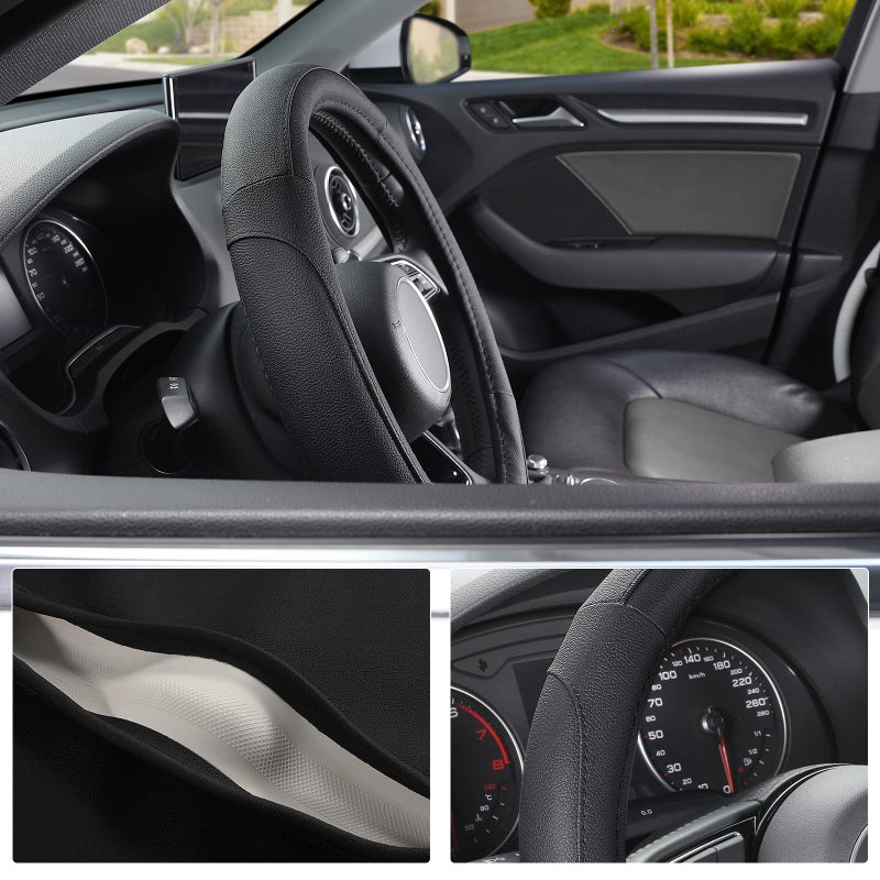 SEG Direct Car Steering Wheel Cover for Prius Civic Model 3 Model Y Camaro, Small Size 14-14.25 inch, Black Microfiber Leather - Image 3